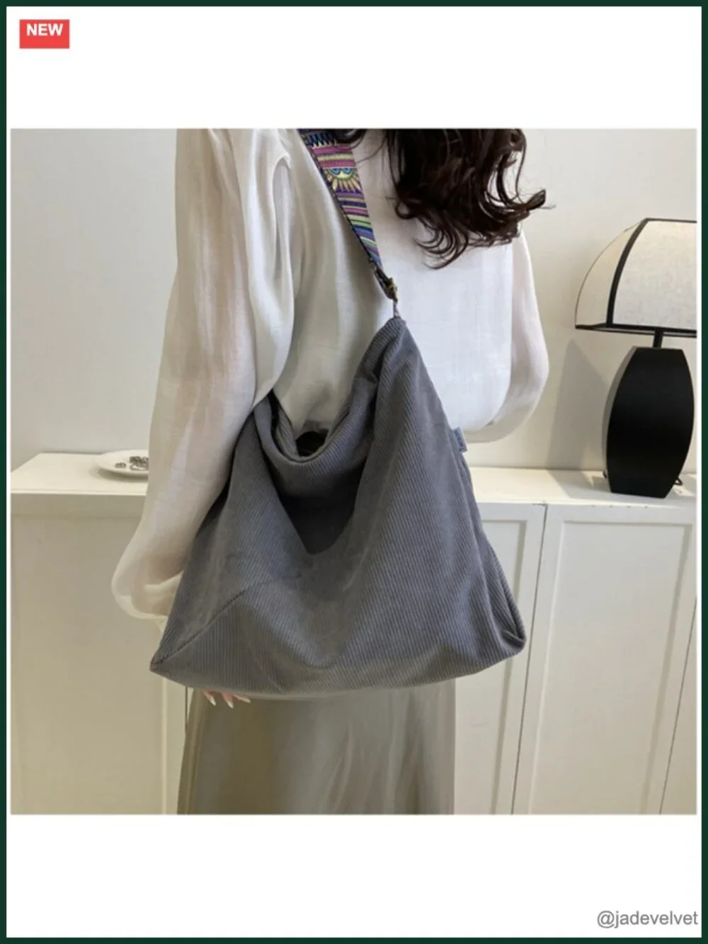 Corduroy Tote Bag Large Shoulder Hobo Boho Handbag Purse